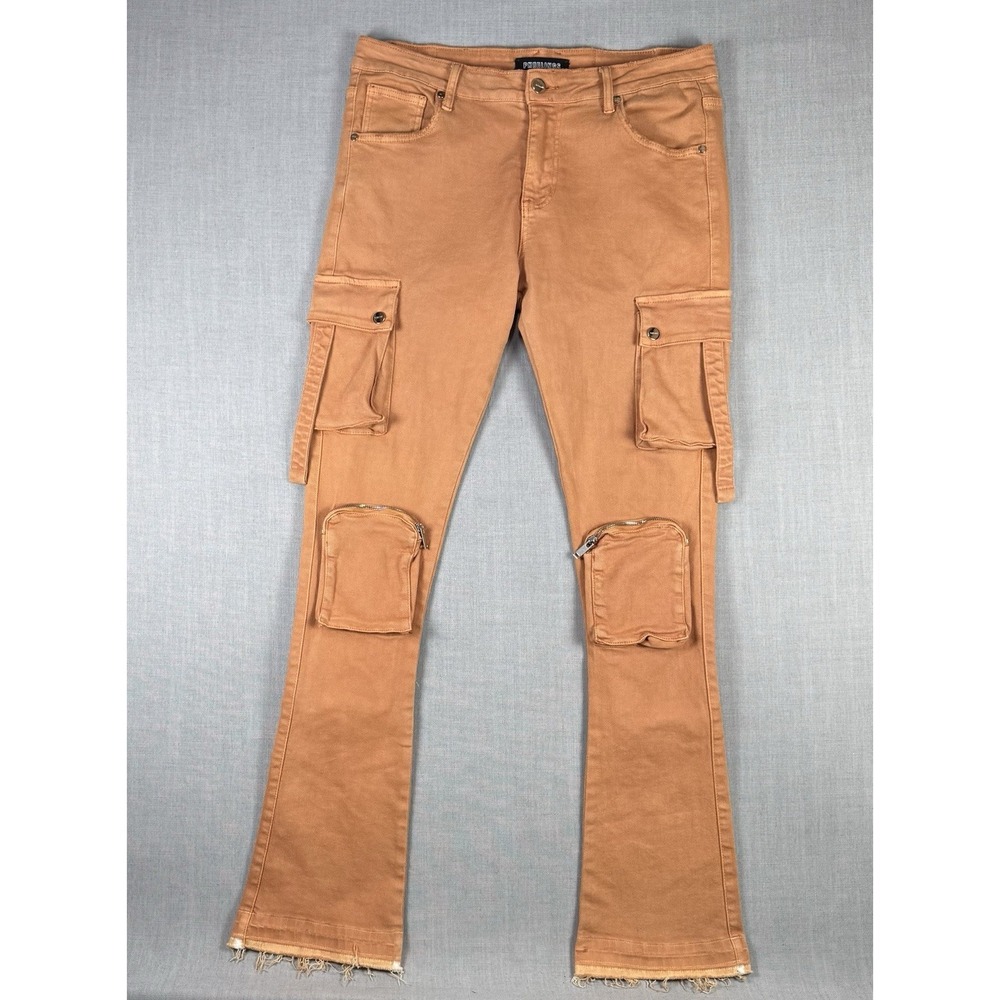 Pheelings Pants Men's 36x36 Orange Never Look Back Cargo Flare Stack Zip Pocket